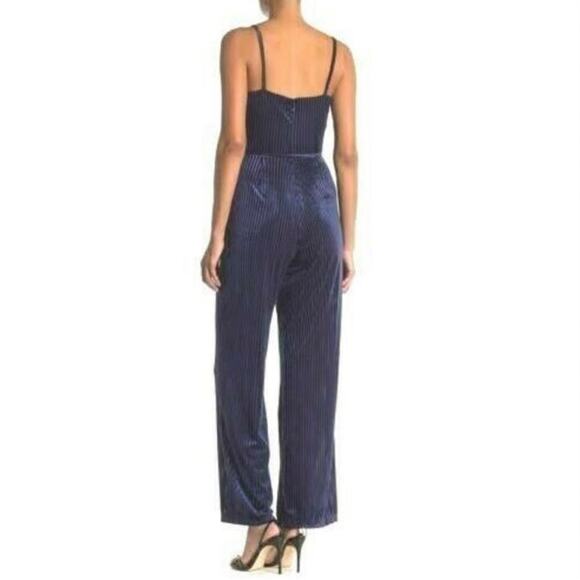 Laundry by Shelli Segal Velvet Burnout Striped Jumpsuit Navy Size 10 - Picture 2 of 11